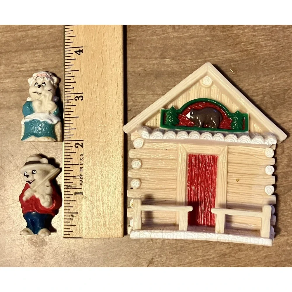 Nobel Hall Vintage Bear Log Cabin Refrigerator Magnet Set 3 Piece Fiddle Player